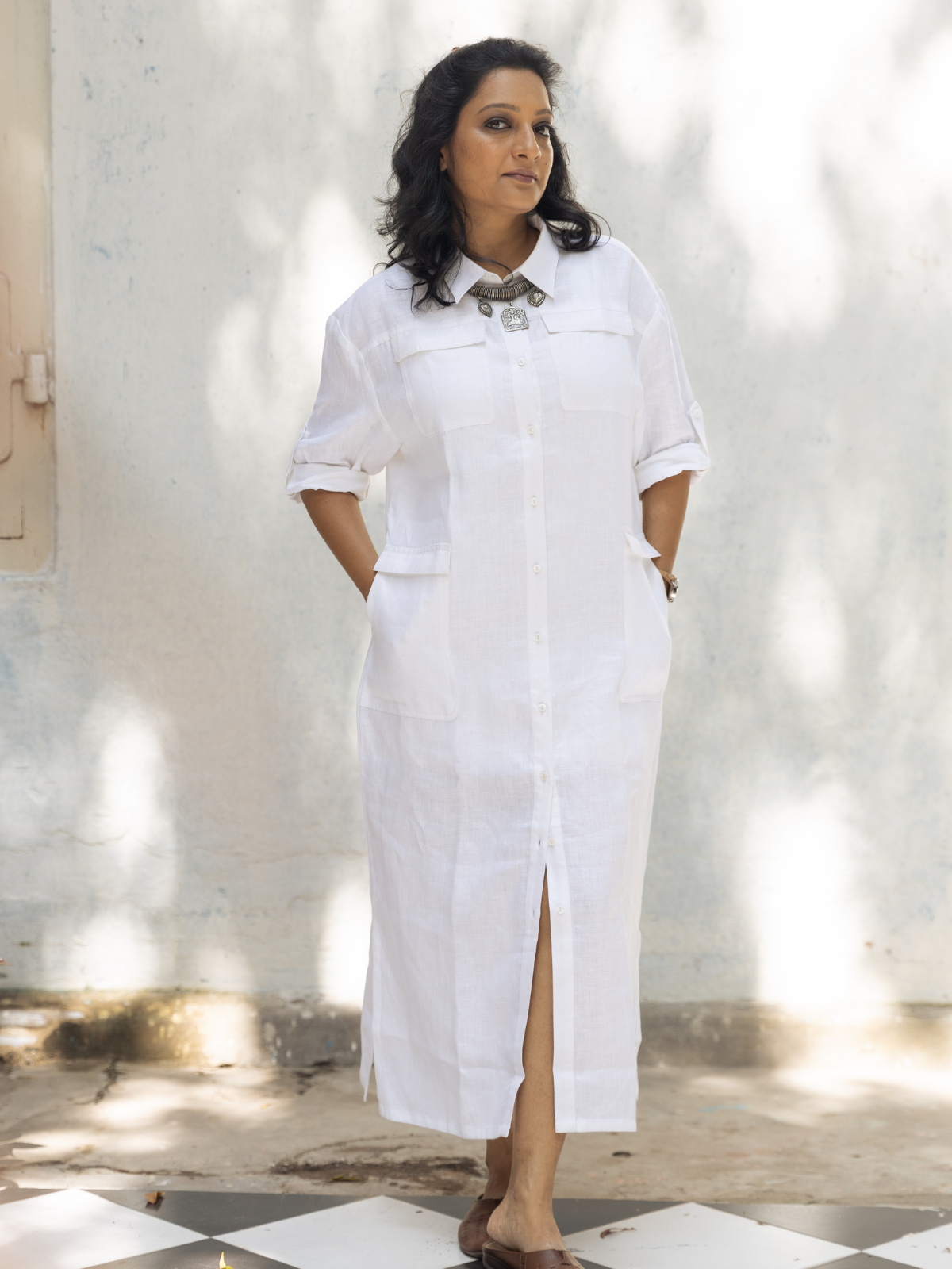 White Hemp Shirt Dress Slowthreads
